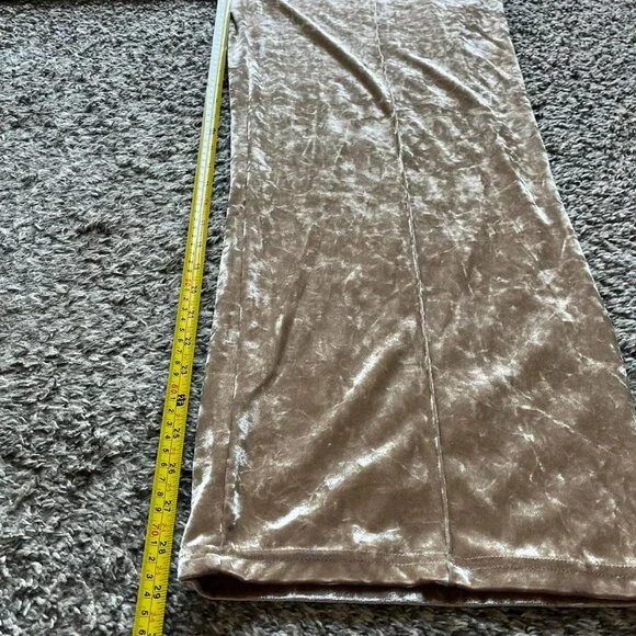 Y2K Gold Velvet Velour Wide Leg Pants Womens L Couture Metallic Shiny Feminine - Picture 5 of 7